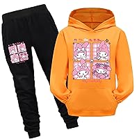 Child My Melody Hoodies and Pants Sets-Girls Casual Active Tracksuits Lightweight Hooded 2 Piece Outfits with Pockets