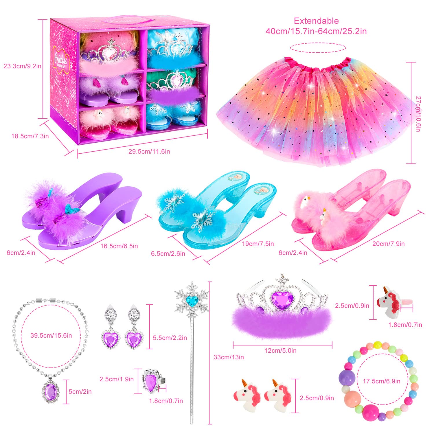 HAMSILY Princess Dress Up Shoes Set, Girls Dress Up Toys Toddler Jewelry Boutique Kit, 3 Themes of Unicorn Mermaid Ice Princess Costumes Set, Pretend Play Gifts for Little Girls Aged 3-6 Years Old