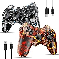 ISHAKO 2 Pack Wireless Controller for PS3, Upgraded 360° Joystick, 6-Axis High Performance Motion Sense, Dual Vibration, 450mAh Battery with Charging Cable, Compatible with Sony Playstation 3/PC