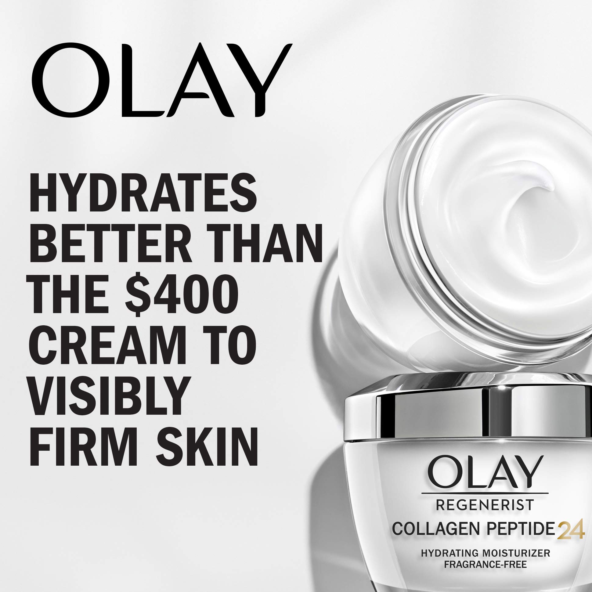Olay Regenerist Collagen Peptide 24 Face Moisturizer Cream with Niacinamide for Firmer Skin, Anti-Wrinkle Fragrance-Free 1.7 oz, Includes Olay Whip Travel Size for Dry Skin