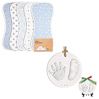 Organic Burp Cloths for Baby Boys and Girls And Baby Hand and Footprint Ornament Kit Bundle - Burpy Cloth Bib for Unisex- Burp Cloth (Constellation) - Newborn Baby Keepsake Kit (Multi-Colored)