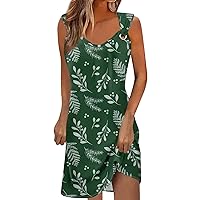 Womens Dresses Summer Floral Mini Sleeveless Sun Dress Beach Hawaiian Short Dresses Cute Casual Boho Tank Dress