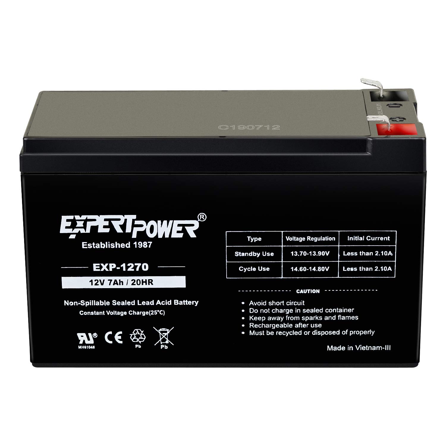 ExpertPower Standard 12V 7AH Rechargeable SLA Battery, (EXP1270-2) & 12v 9ah Sealed Lead Acid Battery with F2 Terminals (.250