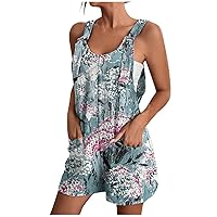 Women's Button Down Jumpsuits Lace Up Solid Color Rompers Suspender Shorts Overalls Outfit with Pockets