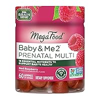 MegaFood Baby & Me 2 Prenatal Vitamin Gummies - Prenatal Vitamins for Women with Folic Acid and Choline for Baby’s Brain Development; Plus Real Fruit- Red Raspberry Flavor - 60 Gummies (30 Servings)