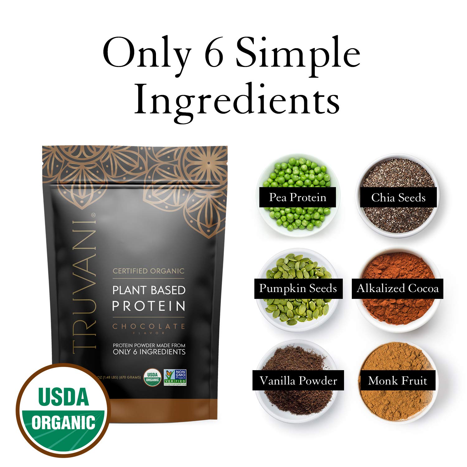 Truvani Vegan Chocolate Protein Powder with Jar, Frother & Scoop Bundle - 20g of Organic Plant Based Protein Powder - Includes Glass Jar, Portable Mini Electric Whisk & Durable Protein Powder Scoop