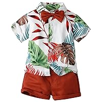 Panegy Hawaiian Outfits for Baby Toddler Boys Summer Tropical Print Shorts Set with Bow Tie