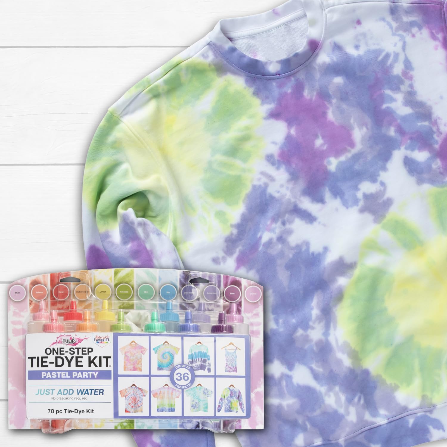 Tulip One-Step Tie-Dye Pastel Party Kit, Easy Group Activity, Permanent Designs, 12 Colors