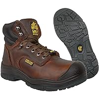 WOLF Work Boot | 100% Genuine Upper Leather | Oil, Heat, Chemical, Impact | Electrical Hazards | Non-Slip Rubber Sole | Brown Tumbled Full Grain Plain Toe | Padded Collar | Construction | Industrial