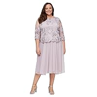 Alex Evenings Women's Plus Size Tea Length Lace Mock Dress