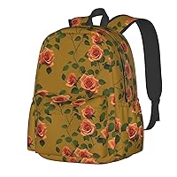 Rose Print Pattern Backpack Print Shoulder Canvas Bag Travel Large Capacity Casual Daypack With Side Pockets