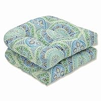 Pillow Perfect Outdoor/Indoor Delancey Lagoon Tufted Seat Cushions (Round Back), 2 Count (Pack of 1), Blue