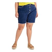 Style & Company Womens Navy Denim Pocketed Zippered Raw Hem High Rise Bermuda Shorts Petites 6P