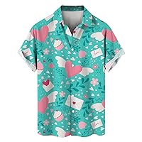 Valentine Hawaiian Shirt for Men, Cute Cupid Love Heart Printed Short Sleeve Button Down Beach Shirts Gift