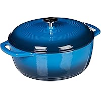 Amazon Basics Enameled Cast Iron Round Dutch Oven with Lid and Dual Handles, Heavy-Duty, 6-Quart, Blue