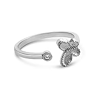 925 Sterling Silver Adjustable Ring 2mm (0.03 ct. tw) Diamond Butterfly Ring .This Handcrafted Resizable Ring is The Perfect Jewelry Gift for Women