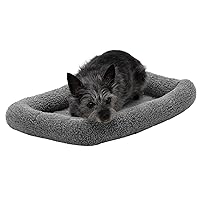 Furhaven Dog Bed for Extra Small Dogs & Indoor Cats, 100% Washable, Sized to Fit Crates - Sherpa Fleece Bolster Crate Pad - Gray, Extra Small
