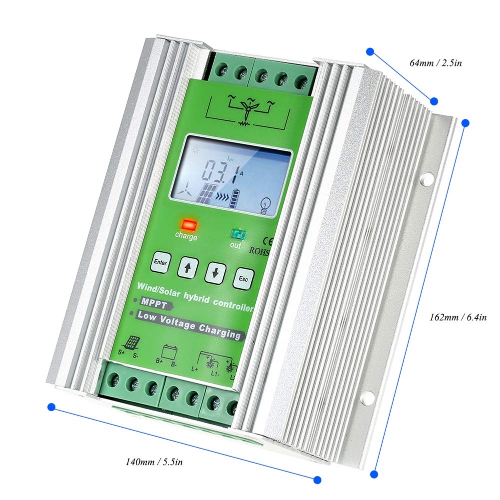 600W LCD Wind Solar Hybrid Charge Controller Boost Charging 12/24V MPPT PWM Mode 