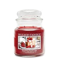 Village Candle Strawberry Pound Cake, Medium Glass Apothecary Jar Scented Candle, 13.75 oz