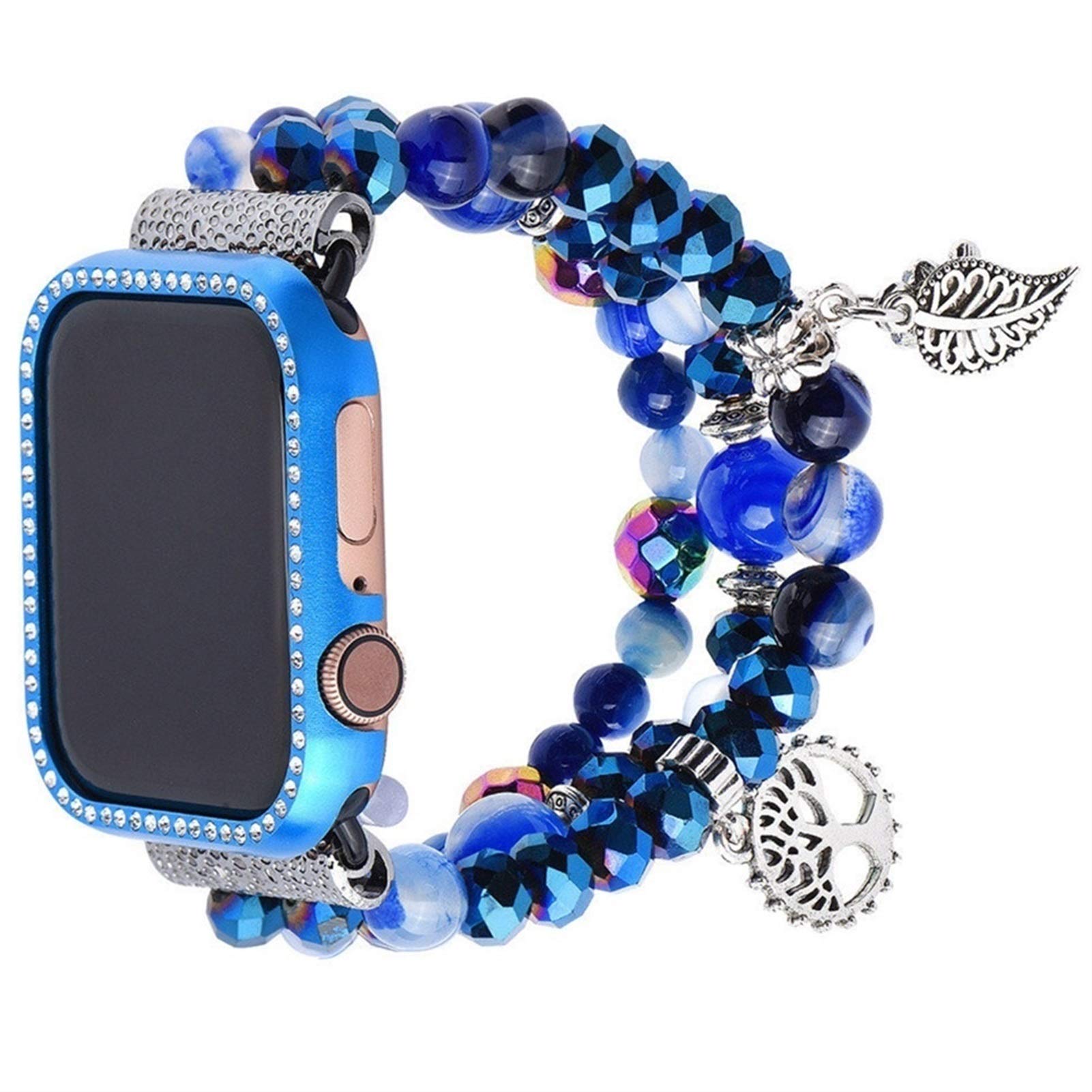 CRFYJ for Apple Watch Band Series 7/SE/6/5/4/3/2/1 Strap 38mm 40mm 42mm 44mm Diamond Metal Cover Agate Beads Bracelet (Color : Watchband, Size : 40mm)
