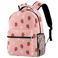 Cute Strawberry and Flowers School Backpack Medium Size, Travel Bag for Women Men Teens Girls Boys