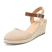 PIZZ ANNU Women's Espadrille Low Wedge Heel Sandals with Buckle Ankle Strap Close Toe Casual Dressy Summer Platform Shoes