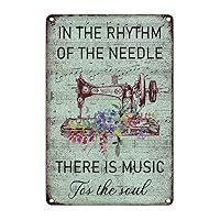 Sewing Machine with Floral Sign In The Rhythm of The Needle There Is Music for The Soul Teal Men Cave Signs Craft Room Decor Metal Sign Seamstress Sewing Machine Retro Vintage Art Wall Plaque