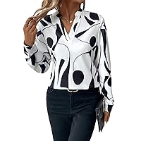 GORGLITTER Blouse Women's Elegant Long Sleeve Blouse Shirt V Neck Blouse Long Sleeve Office Tunic Tops