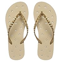 Showaflops Girls' Antimicrobial Shower & Water Sandals for Pool, Beach, Camp and Gym - Golden Sand Stars