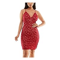 Womens Red Zippered Lined Bra Cups Side Slit Spaghetti Strap V Neck Above The Knee Party Body Con Dress Juniors XXS
