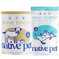 Native Pet Beef Bone Broth for Dogs (9.5 oz) & Yak Chews for Dogs (3 Large Chews)