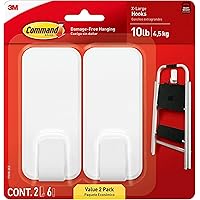 10 Lb XL Heavyweight Wall Hook, Damage Free Hanging Wall Hook with Adhesive Strips, Heavy Duty Single Wall Hook for Hanging Back to School Organizers, 2 White Hooks and 6 Command Strips