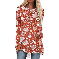 Valentine's Day Sweatshirt, Women's Fashion Casual Long Sleeve Valentine's Day Love Print Round Neck Plus Top Blouse