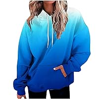 Womens Gradient Print Oversized Sweatshirt Drawstring Pullover Hoodies with Pocket Trendy Sweater Fashion Y2K Tops