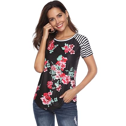 CEASIKERY Women's Blouse Floral Print T-Shirt Comfy Casual Tops for Women