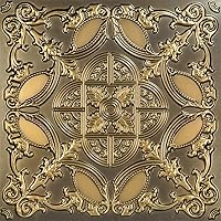 218 Golden Prague PVC 2' x 2' Glue-up or Lay-in Ceiling Tile (Covers / 40 sq.ft), Antique Gold, 10 Piece