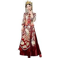 Chinese Wedding Toast Clothing Xiuhe Clothes Chinese Wedding Dress, Long Section Peacock Jacket Bride Cheongsam