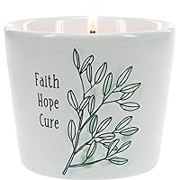 Pavilion Gift Company Faith Hope Cure-Tranquility 8oz Soy Wax Stoneware Vessel Single Wick Candle, White