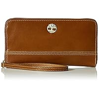 Timberland womens Leather Rfid Zip Around Wallet Clutch With Strap Wristlet, Cognac (Buff Apache), One Size US
