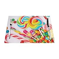 PlacematsSweet Candy Backdrop Printed Dining Table Placemats Washable Dining Table Mats Heat-Resistant Easy to Clean Non-Slip Indoor Or Outdoor Use