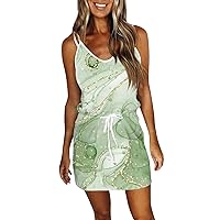 Dresses for Women 2024 Solid Color V-Neck Sun Dress with Pocket Sleeveless Dress Drawstring Strapless Beach Dress
