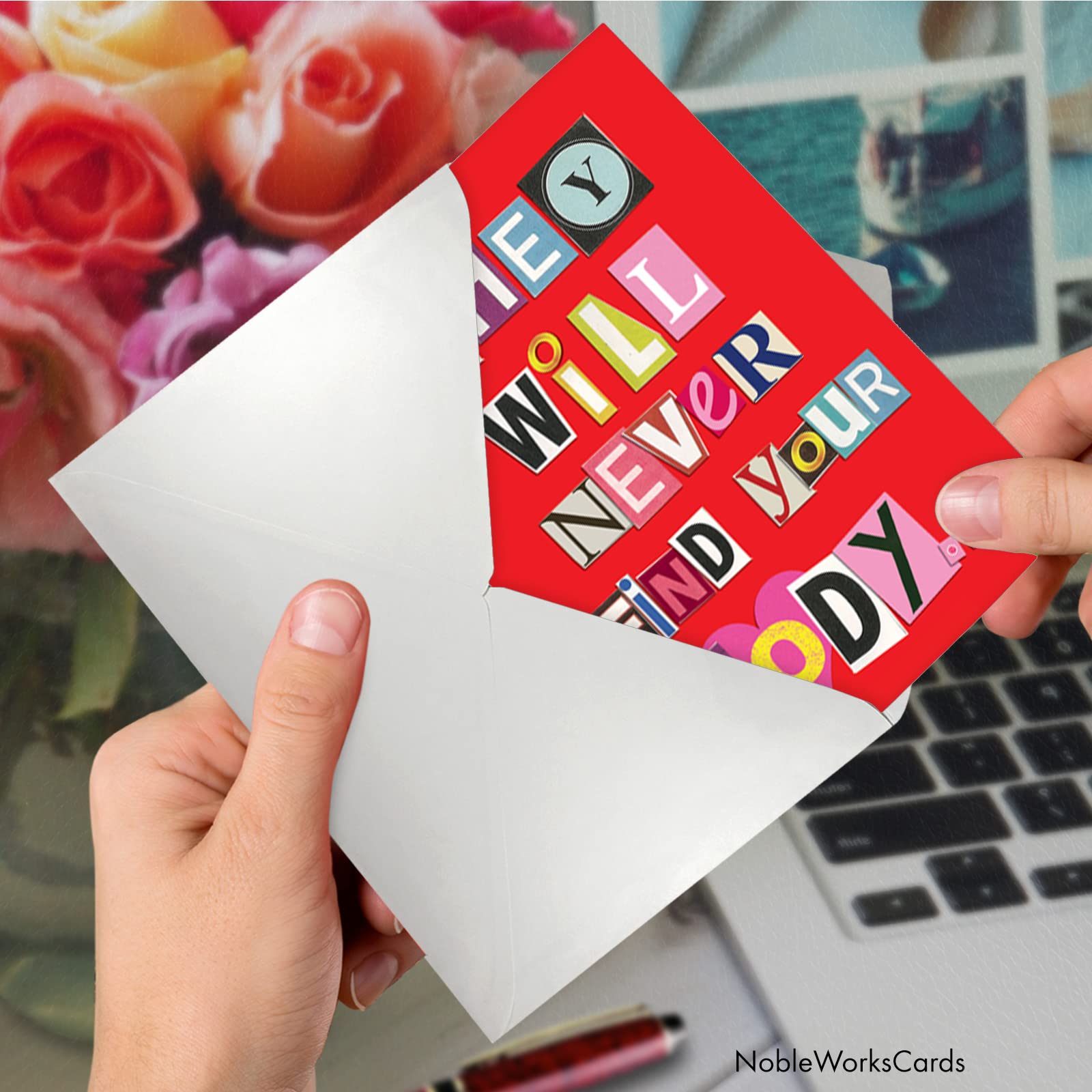 NobleWorks - Funny Anniversary Greeting Card - Romantic Spouse Humor, Married Couples Anniversary Notecard - Never Find Your Body 5456Z