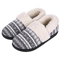 Evshine Fuzzy House Slippers for Women Fleece Lined Sweater Kint Home Slippers with Rubber Sole