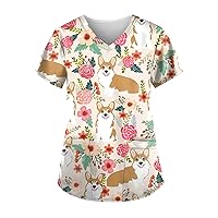 Print Working Uniforms for Women Patterned Crew Neck Short Sleeve T Shirts Vintage Womens Short Sleeve Tee Shirt