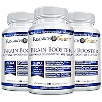 Brain Booster - Nootropic Supplement to Enhance Cognitive Function - 180 Vegan Friendly Capsules - 3 Bottles