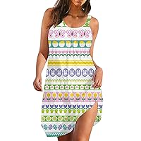 Maxi Dress for Women with Sleeves,Easter Summer Women Sleeveless Rabbit Egg Pattern Tank Vest Dress Boho Casual