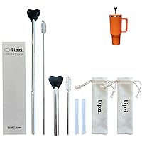 Telescoping Stainless Steel Straw - Anti-Wrinkle Straw Compatible with Stanley 40oz Tumblers - Adjustable Silicone Tip to Keep Teeth Stain Free - Metal Straw with Brush, Extensions, and Pouch