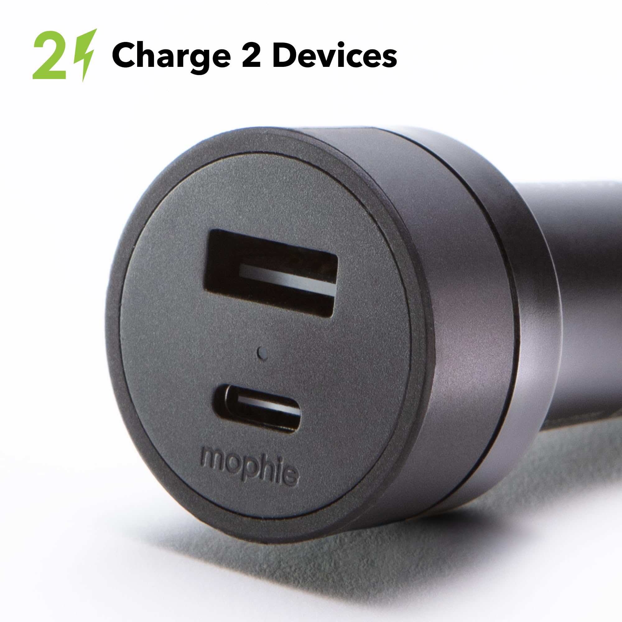 mophie 42W Dual USB-C + USB-A Car Charger, Universal AUX Compatibility, LED Indicator, Fast Charging, Multi-Device
