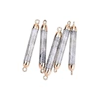 LiQunSweet 5 Pcs Electroplate Natural Labradorite Stone Bead Charm Connector Gemstones Links with Iron Findings Column Golden Bulk for Jewellry Making DIY Crafting - 44~45mm