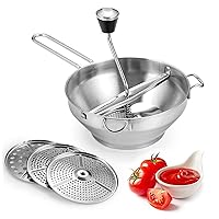 Food Mill with 3 Grinding Discs 4Pcs/Set 19cm/7.48inch Stainless Steel Rotary Manual Washable Kitchen Restaurant Mills for Tomato Sauce Mashed Potato Jam Garlic Presses